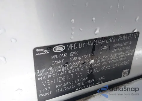 2020 Jaguar Xe S Awd Automatic from USA, damaged, VIN SAJAJ4FX5LCP64380